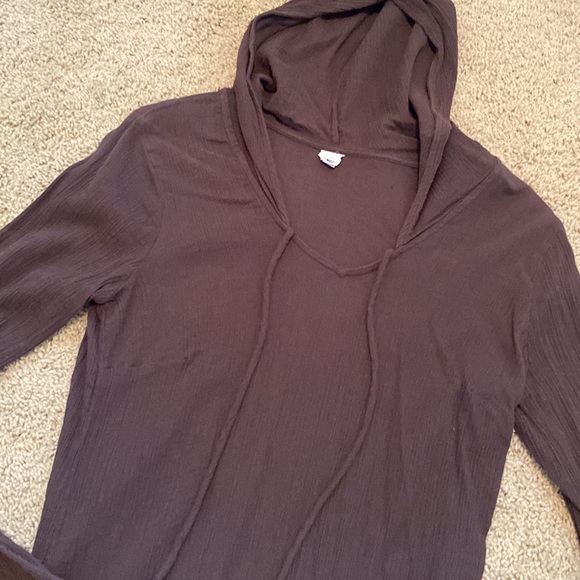 Brown crepe hooded coverup dress - Picture 2 of 2